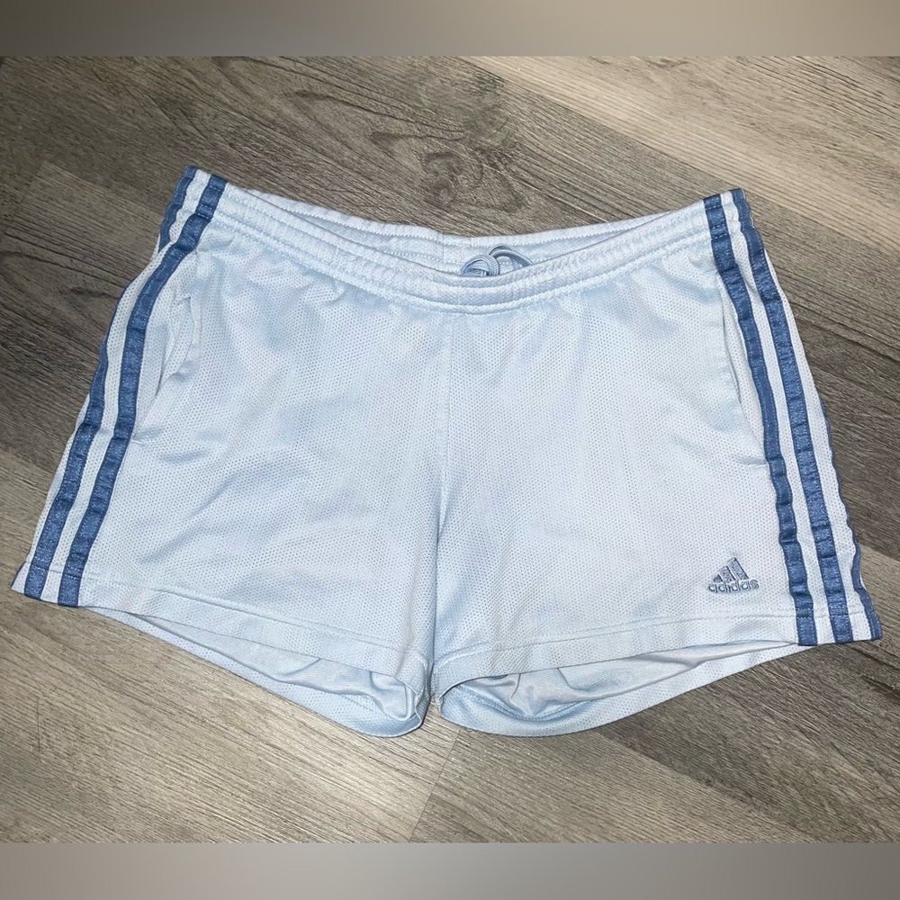 Vintage Adidas light blue athletic shorts